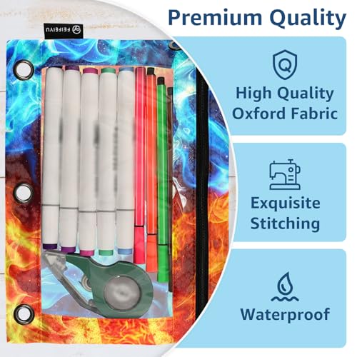 Football Pencil Pouch For 3 Ring Binder Clear Window Pencil Case For 3 Ring Reinforced Grommets With Zipper, 2 Pack - color: Football