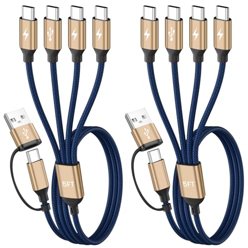 2026 Car Charger USB C to USB C Cable, USB A/C to USB C Cable[2Pack 5Ft], 4 in 2 Multi Charging Cable, with 4 Type-C Connectors, Travel Holiday Essentials Phone Charger Cord for Cell Phones and More - color: Gold&AC, size: AC to 4C