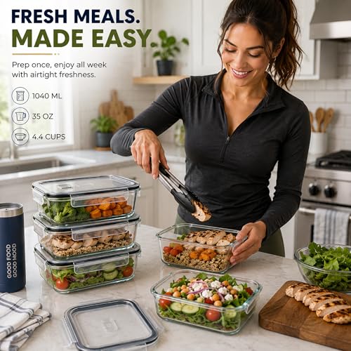 Sorbus Glass Meal Prep Containers Set – Freezer, Dishwasher, Oven Safe – Reusable Food Storage Bowls, 4 Cup Capacity for Meal Prep and Storage (4 Rectangular Vented Lid) - size: 4 Rectangular Vented Lid