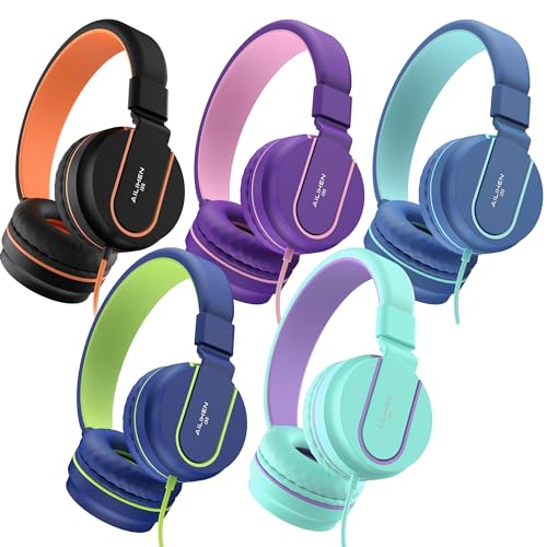 AILIHEN Kids Headphones Bulk 5-Pack for K-12 School Classroom, On-Ear Wired Headset with Microphone for Students Children with 93dB Volume Limited, 3.5mm Jack for Chromebooks Tablets Laptop Computer - color: Multi Color