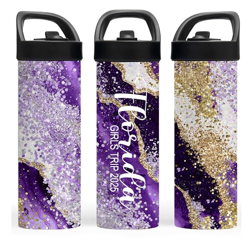 Custom Leakproof Water Bottle 20oz| Gym Tumblers| Running Cup| Adult Tumbler| Marble Sport Bottle (Purple) - color: Purple