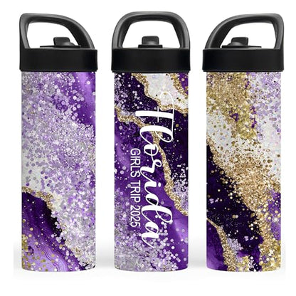 Custom Leakproof Water Bottle 20oz| Gym Tumblers| Running Cup| Adult Tumbler| Marble Sport Bottle (Purple) - color: Purple