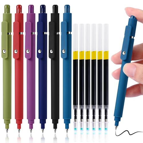 Gel Pens, 6 Pack 0.5mm Fine Point Pen Black Ink with 6 Refills, Quick Dry & No Smear, Smooth Writing Pens for Journaling, Back to School Supplies Office Desk Accessories Gifts for Nurse Women - color: 0.5mm Vintage-Silver Balls-Black Ink
