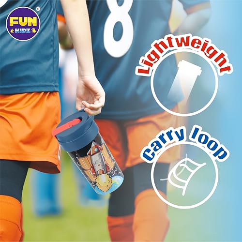 17oz Rocket Kids Water Bottle, Toddler Spout Cover and Carry Handle Design Lid Leak Proof BPA free Cup for Boys Ages 3+ Dishwasher Safe for Sports School Travel with Silicon Straw