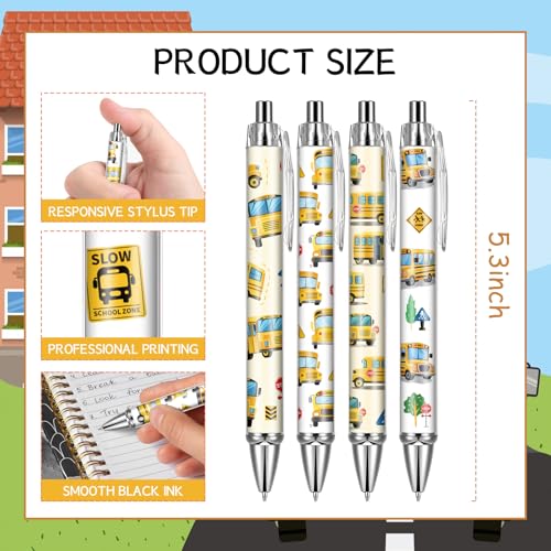 School Bus Ballpoint Pens - 24 Pcs Driver Appreciation Gifts Set Work Motivational Supplies Retractable Black Ink Ball Point Pen Fine Favors for Driver Teacher Students Office Essentials - style: Bus