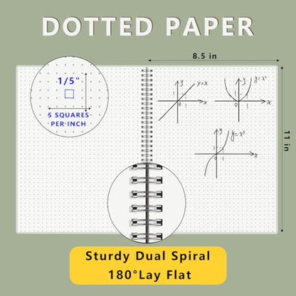 A4 Large Bullet Dotted Spiral Notebooks 8.5" x 11" with 120GSM Thick Paper, Elastic Band and Transparent Cover - 3 Pack Dot Grid Math Notepads for Journaling, Planning (Dotted, A4) - style: Dotted