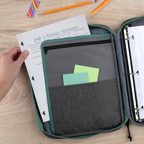 Five Star Zipper Binder, 1 Inch 3-Ring Binder with Round Rings, Carry-All with Pockets and 4-Tab Dividers, 375 Sheet Capacity, Grey/Seaglass (290920B) - color: Grey/Seaglass