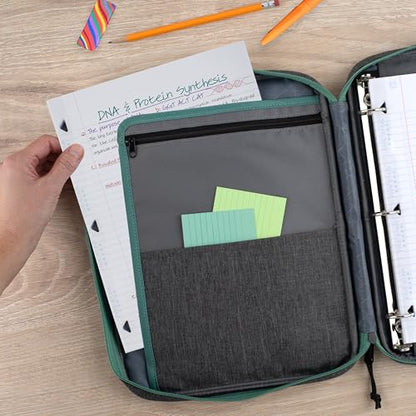 Five Star Zipper Binder, 1 Inch 3-Ring Binder with Round Rings, Carry-All with Pockets and 4-Tab Dividers, 375 Sheet Capacity, Grey/Seaglass (290920B) - color: Grey/Seaglass