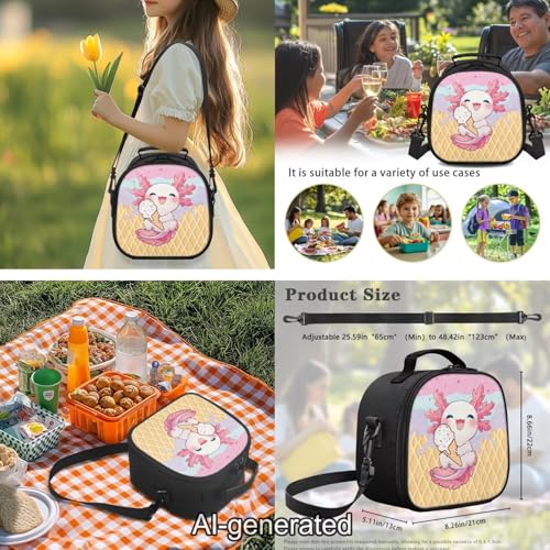 Cartoon Axolotl 5 Piece Kids Backpack Set with Lunch Bag Pencil Case and Bottle Holder School Backpack for Elementary Middle School Students - color: Cartoon Axolotl