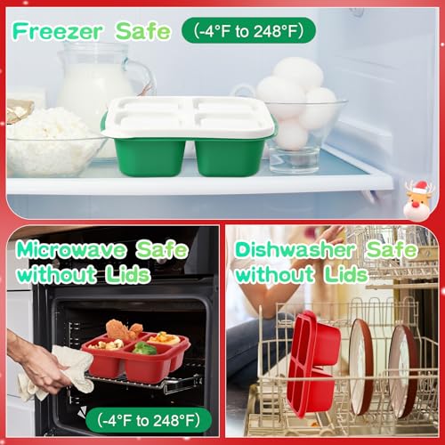 Honeydak 5 Pack Snack Containers 4 Compartment Bento Snack Boxes Reusable Lunchable Containers with Lids Divided Meal Prep Lunch Food Storage Box for School Work Travel(Christmas,Equal) - color: Christmas, style: Equal