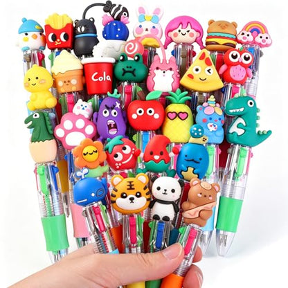 Vellibring 30pcs Mini Multicolor Pens in One 4-in-1, Bulk Cute Cartoon Retractable Ballpoint Pens for Party Favors Birthdays Holiday Gifts Classroom Student Prizes - style: Cute-30pcs