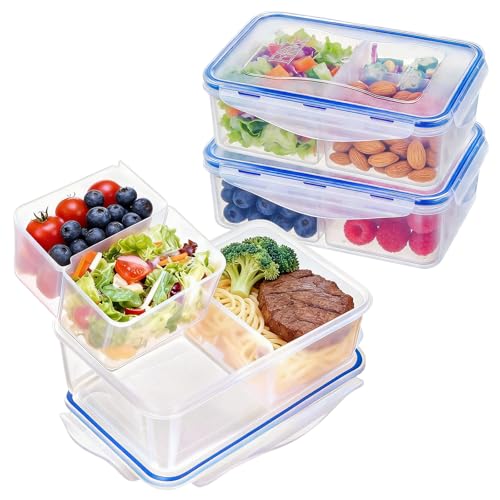 KIGI Meal Prep Containers for Adult Lunch & Snacks, Leak-Proof, BPA-free Plastic, Removable Divided Inserts, Airtight lids, 3 Compartment Food Storage, Microwave Safe, Bento Box, 4.7 Cup, 12 Piece Set - size: 4.7 cup (12-Piece)