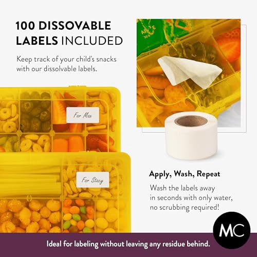 Large Kids Snack Box Containers Set of 2 -100 Labels, BPA-Free, Adjustable Compartments, Dishwasher Safe, Reusable Tray, Food Grade, Meal Prep Container, PARENT TESTED PARENT APPROVED AWARD (Yellow) - color: Yellow, size: Large