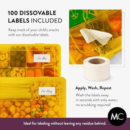 Large Kids Snack Box Containers Set of 2 -100 Labels, BPA-Free, Adjustable Compartments, Dishwasher Safe, Reusable Tray, Food Grade, Meal Prep Container, PARENT TESTED PARENT APPROVED AWARD (Yellow) - color: Yellow, size: Large