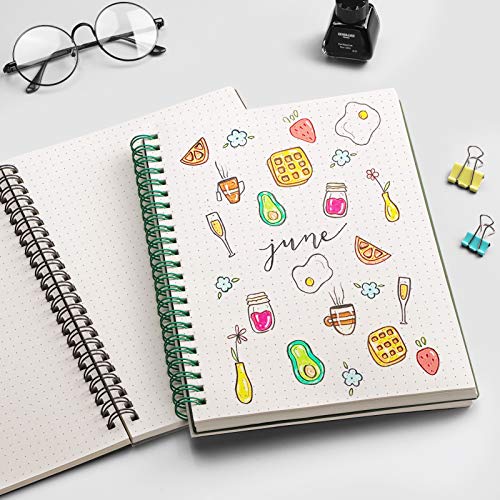 EMSHOI Dotted Spiral Journal Notebook, 2 Pack, 320 Pages, B5 (7.4" x 10") | 100 GSM Thick Paper, Flexible Plastic Cover, for Journaling, Planning, Tracking & Sketching (Brown & Green) - color: Brown Green, style: B5-Dotted