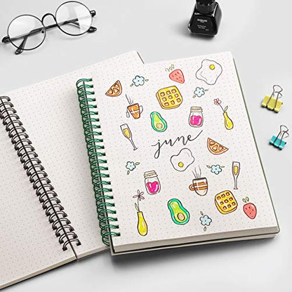 EMSHOI Dotted Spiral Journal Notebook, 2 Pack, 320 Pages, B5 (7.4" x 10") | 100 GSM Thick Paper, Flexible Plastic Cover, for Journaling, Planning, Tracking & Sketching (Brown & Green) - color: Brown Green, style: B5-Dotted