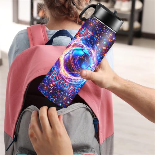 D-Story Personalized Kids Water Bottle with Name, 18 oz Custom Stainless Steel Vacuum Insulated Tumbler, Leak-Proof Straw Lid, Back to School Gifts - Soccer Dinosaur, Racing Car Cool Theme - color: Sci-fi special effects 01