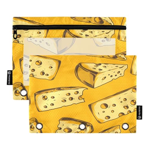 SUABO Cheese Color Pattern Pencil Pouch for 3 Ring Binder, 2 PCS Binder Pencil Pouch with Zipper, Clear Window Zipper Pencil Case Pencil Bags for Office Supplies - color: Cheese