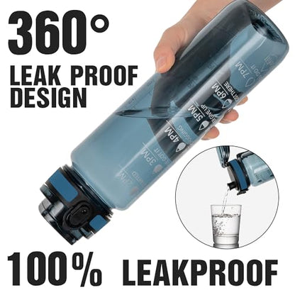 OLDLEY Water Bottle, 32oz Motivational Sports Water Bottle with Time Marker - Times to Drink - Tritan, BPA Free, Wide Mouth Leakproof,Misty Teal - color: Misty Teal