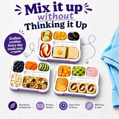 kinsho Lunch Boxes for Kids Girls Teens - Bento Box Set with Insulated Bag and Ice Pack, 6 Compartment Leak Proof Food Container, BPA-Free, Microwave Safe, Ideal for School & Work, Purple - color: Purple