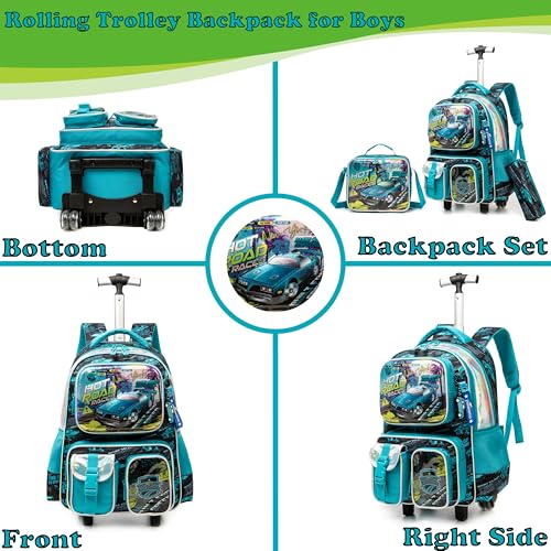 School Kids Rolling Backpack for Boys 17" Multiple Function Pockets - color: Blue-240525-lg