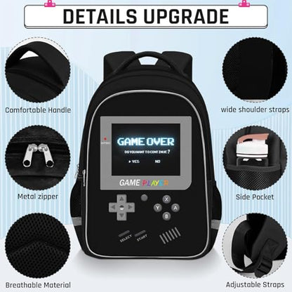 Backpack for School Boys,Gamer Boys Backpack for Elementary Middle School,Student Bookbag for Ages 6-18 Kids Children Teens,17″ Video Game Bookbag Travel Back Pack - color: Game Backpack-black