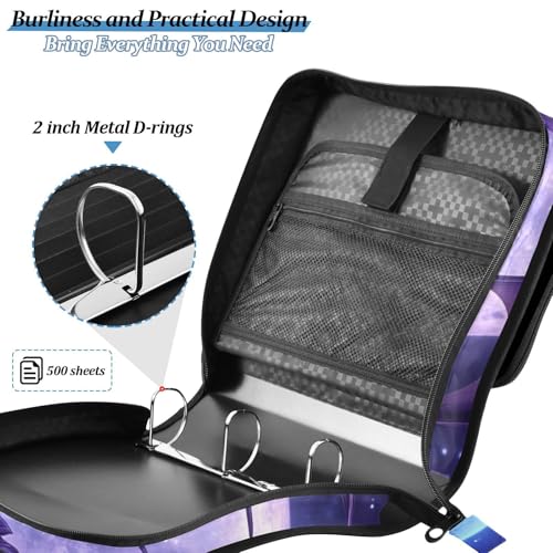3 Ring Zipper Binder with Shoulder Strap Dragon Moon 2 Inch Zippered Binder Bag 500 Sheet Capacity Multi Pockets for School Supplies - color: Multi14