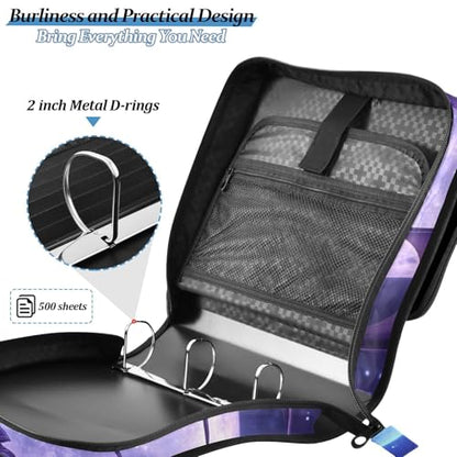 3 Ring Zipper Binder with Shoulder Strap Dragon Moon 2 Inch Zippered Binder Bag 500 Sheet Capacity Multi Pockets for School Supplies - color: Multi14