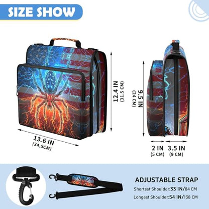 Fire and Lightning Spider 3 Ring Zipper Binder Bag with Laptop Pockets and Shoulder Strap Tote Binders Organizer Case for School Office - color: Lightning Spider