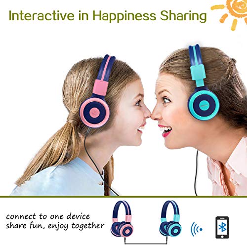SIMOLIO Stereo Wired Headphones Teens Adults Kids Youths w/Mic & Volume Control & Volume Limited & Share Port & Portable Pouch, Safe Volume Durable Headset for Online School Gaming PC Laptop Travel