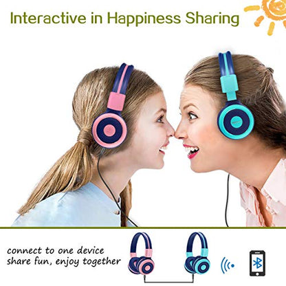 SIMOLIO Stereo Wired Headphones Teens Adults Kids Youths w/Mic & Volume Control & Volume Limited & Share Port & Portable Pouch, Safe Volume Durable Headset for Online School Gaming PC Laptop Travel