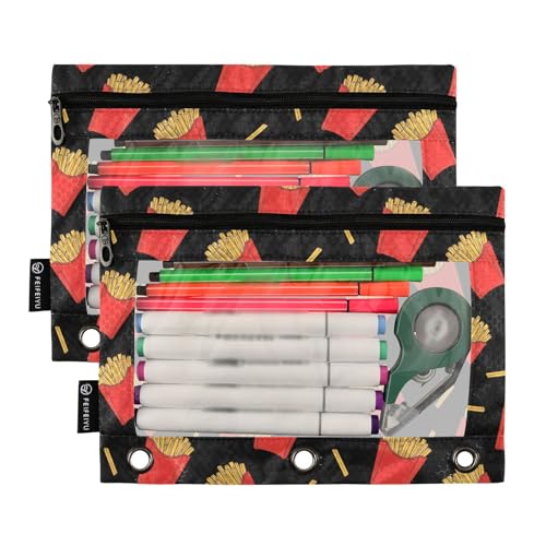 Emelivor Chips Black Pencil Pouch for 3 Ring Binder 2 Pack Binder Pencil Case with Clear Window Pencils Bags with Zipper for Office Daily College Home Supplies - color: 17-Chips Black
