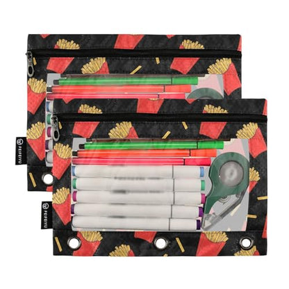 Emelivor Chips Black Pencil Pouch for 3 Ring Binder 2 Pack Binder Pencil Case with Clear Window Pencils Bags with Zipper for Office Daily College Home Supplies - color: 17-Chips Black