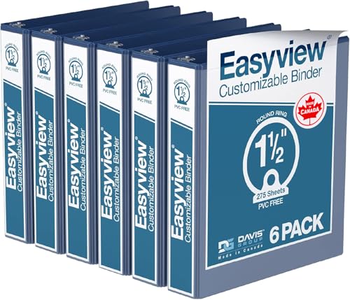 Easyview Premium 3-Ring Binders with Clear-View Covers and Round Rings, Binders for School or Office, 1.5 Inch, Pack of 6, Royal Blue - color: Royal Blue, size: 1.5 Inch, style: Pack of 6