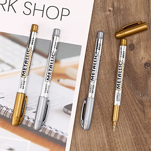 Gold and Silver Marker Metallic, Fine Point Gold and Silver Markers Permanent Metallic for Artist Illustration, Crafts, Gift Card Making, Scrapbooking, Fabric, DIY Photo Album, 8 Count - color: Gold and Silver