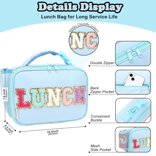 FlowFly Kids Lunch Bag, Durable Insulated School Lunch Box with Bottle Holder, Water-resistant Thermal Small Lunch Cooler Tote for Teen Boys & Girls,BlueWithLetter - color: BlueWithLetter