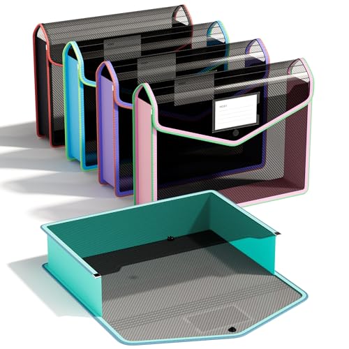ThinkTex Plastic Expanding File Folder, Black Transparent Envelopes with Snap Closure,Suitable for Home, Office, School and Hospital, Large Capacity，No Dividers, Two-Tone, Fit Letter/A4 Size-5Pcs - color: 5pcs-black-b1