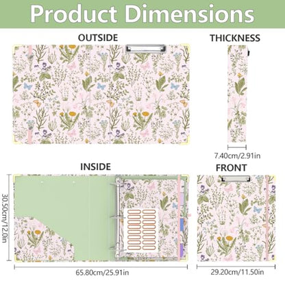3 Ring Binder 2 Inch, Cute Round Ring Binders with 6 Tab Dividers, Labels Stickers, Low Profile Clipboard with Storage, Fashion Binder School Office Supplies (Wild Flowers) - color: Wild Flowers