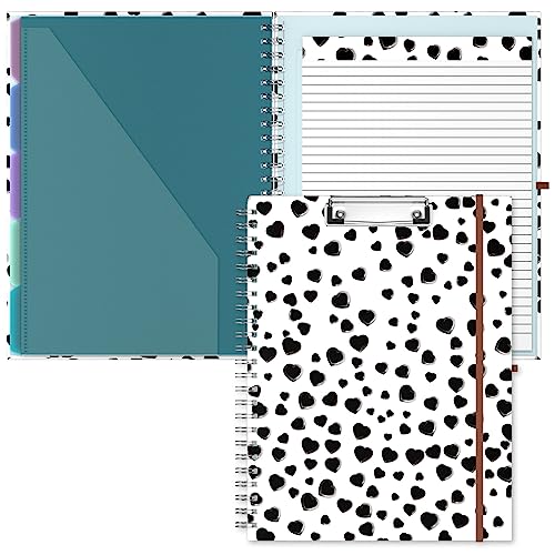 Hongri Clipboard Folio with Refillable Lined Notepad, 8.5 x 11 Folders with Storage 10 Pockets, Spiral Portfolio, Size 12.8X 9.7 in, Office & School Supplies, Love Spot - color: Love Spot