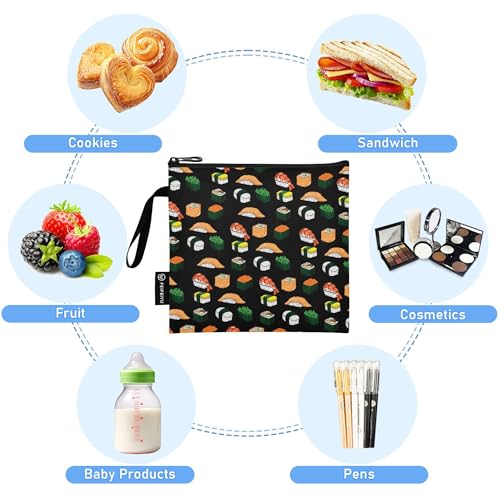 Reusable Food Storage Bags Sushi Black 3 Pack Set Lunch Bag Compact Sandwich Snack Bag Small Medium Large for Lunch, Travel & Organization - color: Bag 22
