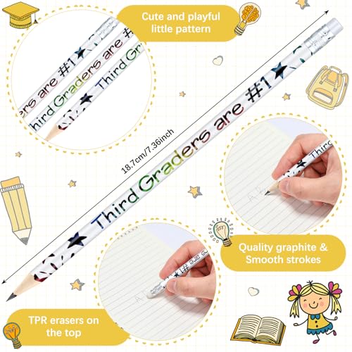 Tenceur 48 Pcs 3rd Graders Pencils Bulk Motivational Pencils with Erasers Inspirational Pencil with Back to School Supplies for Kids Student Teacher Classroom Reward - style: 3rd Graders