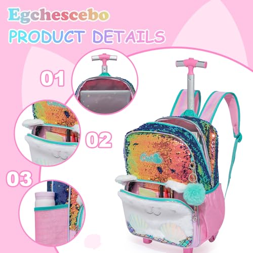 Kids Rolling Cats Backpack for Girls Plush Trolley Suitcases Luggage Travel with Wheels Bookbag Wheeled 17" Roller Backpacks Set Toddler Back Pack School Bags for Elementary Champagne - color: 5315-maomi-champagne