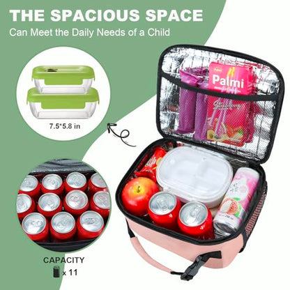 Kids Lunch Box for Boys Girls Lunch Bag Insulated Durable Lunchbox Children Lunch Tote Bag for School Pink - color: Pink