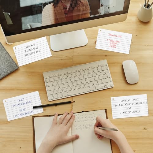 500PCS White Index Cards, 3x5 Inches Flash Cards with Ring, Lined on Both Side Notecards Ruled Study Card Flashcards Heavy Note Cards for Studying, Learning, School, College - size: 3x5(white）