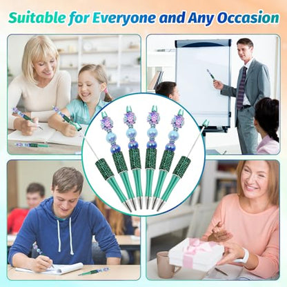 150 Pcs DIY Diamond Beadable Pen Kit - 50 Plastic Rhinestone Beaded Pens Bulk with Refills & Bags - Fancy Cute Glitter Pens for Crafting, Students & Teachers – School Supplies (Green) - color: Green, size: 50