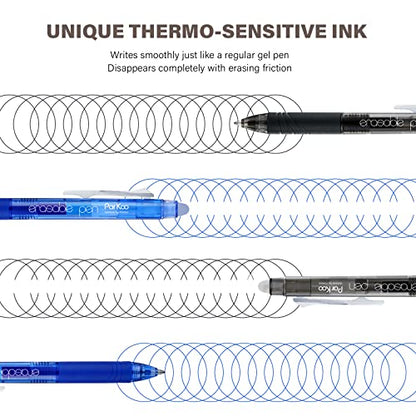 ParKoo Retractable Erasable Gel Pens Clicker Fine Point 0.7 mm, Make Mistakes Disappear, 3 Black/3 Blue Ink Pens with 4 Bonus Refills for Drawing Writing Journaling and Crossword Puzzles - color: Black Blue