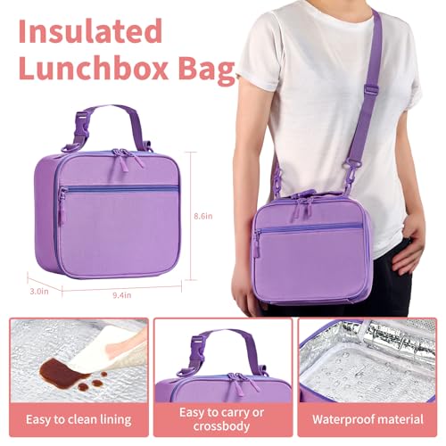Bento Box for Kids with Thermo Food Container (9oz), 4-Compartment Lunch Box, Adjustable Divider, Leakproof Bento Lunch Box, Includes Utensils & Carry Bag for School, Office(Purple) - color: Pink