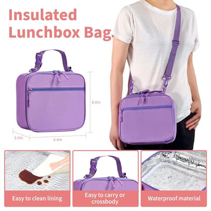 Bento Box for Kids with Thermo Food Container (9oz), 4-Compartment Lunch Box, Adjustable Divider, Leakproof Bento Lunch Box, Includes Utensils & Carry Bag for School, Office(Purple) - color: Pink