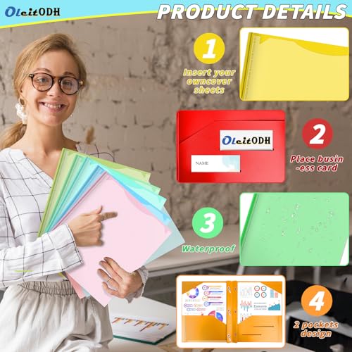 Oleitodh Plastic Folders with Pockets - 60 Pack 20 Colors & 2 Pocket Folder Bulk with 2 Business Card Slots, Heavy Duty File Folders for School Home Office and Business - style: 3-Prong with View Pocket Style