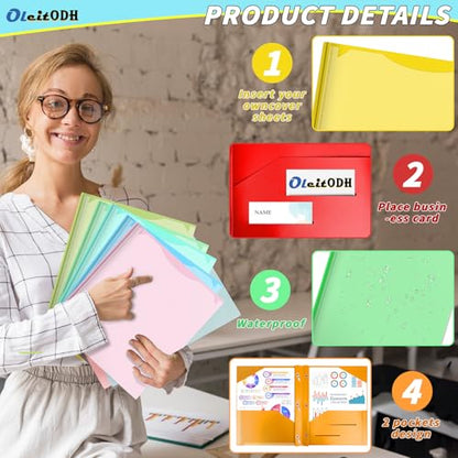 Oleitodh Plastic Folders with Pockets - 60 Pack 20 Colors & 2 Pocket Folder Bulk with 2 Business Card Slots, Heavy Duty File Folders for School Home Office and Business - style: 3-Prong with View Pocket Style